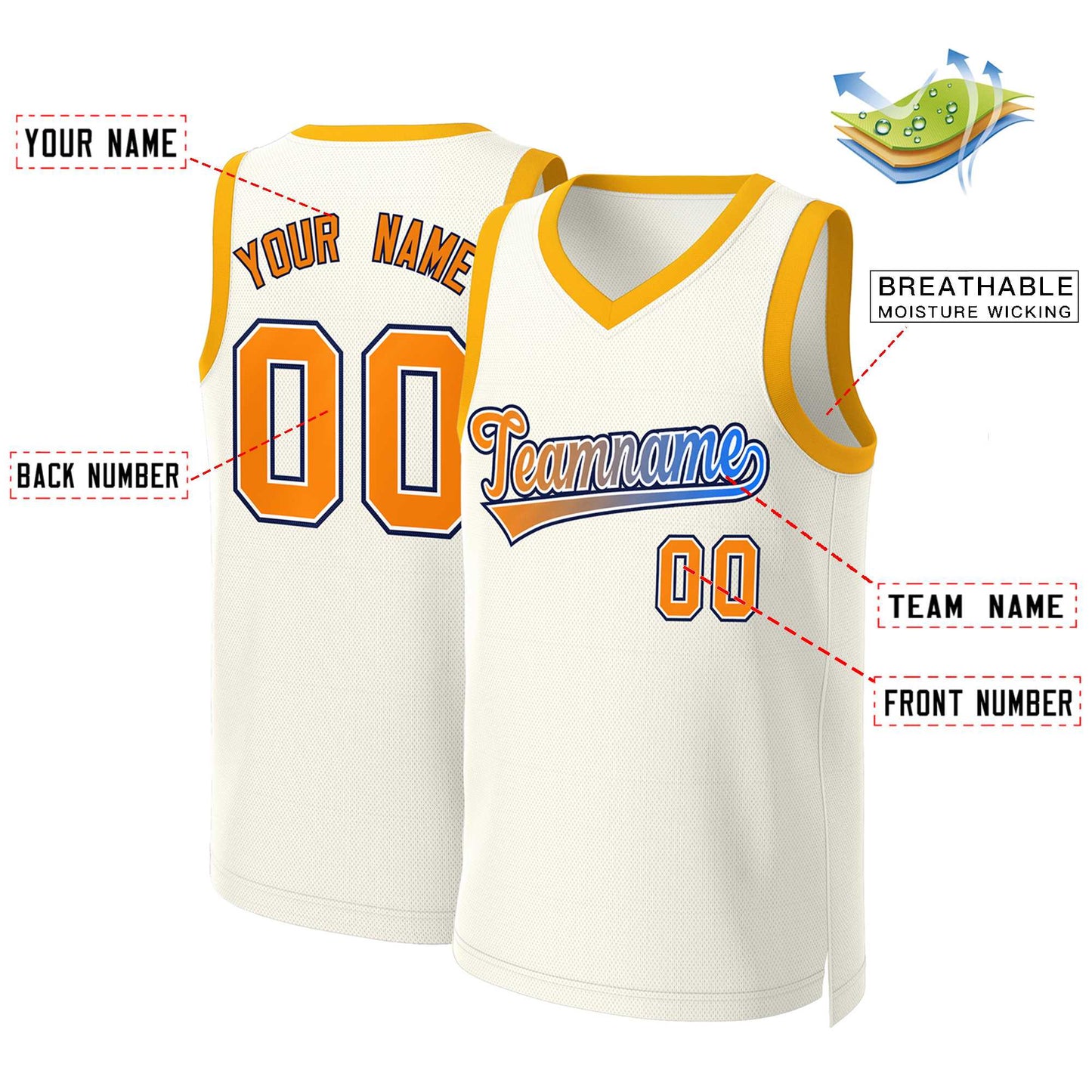 Custom Khaki Orange-White Classic Gradient Fashion Tops Basketball Jersey Limited