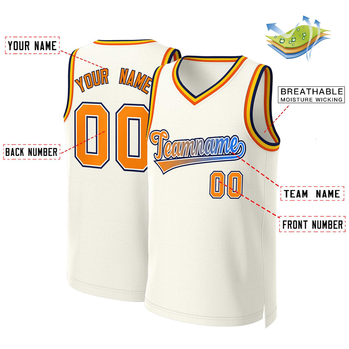 Custom Khaki Orange-White Classic Gradient Fashion Tops Basketball Jersey Limited