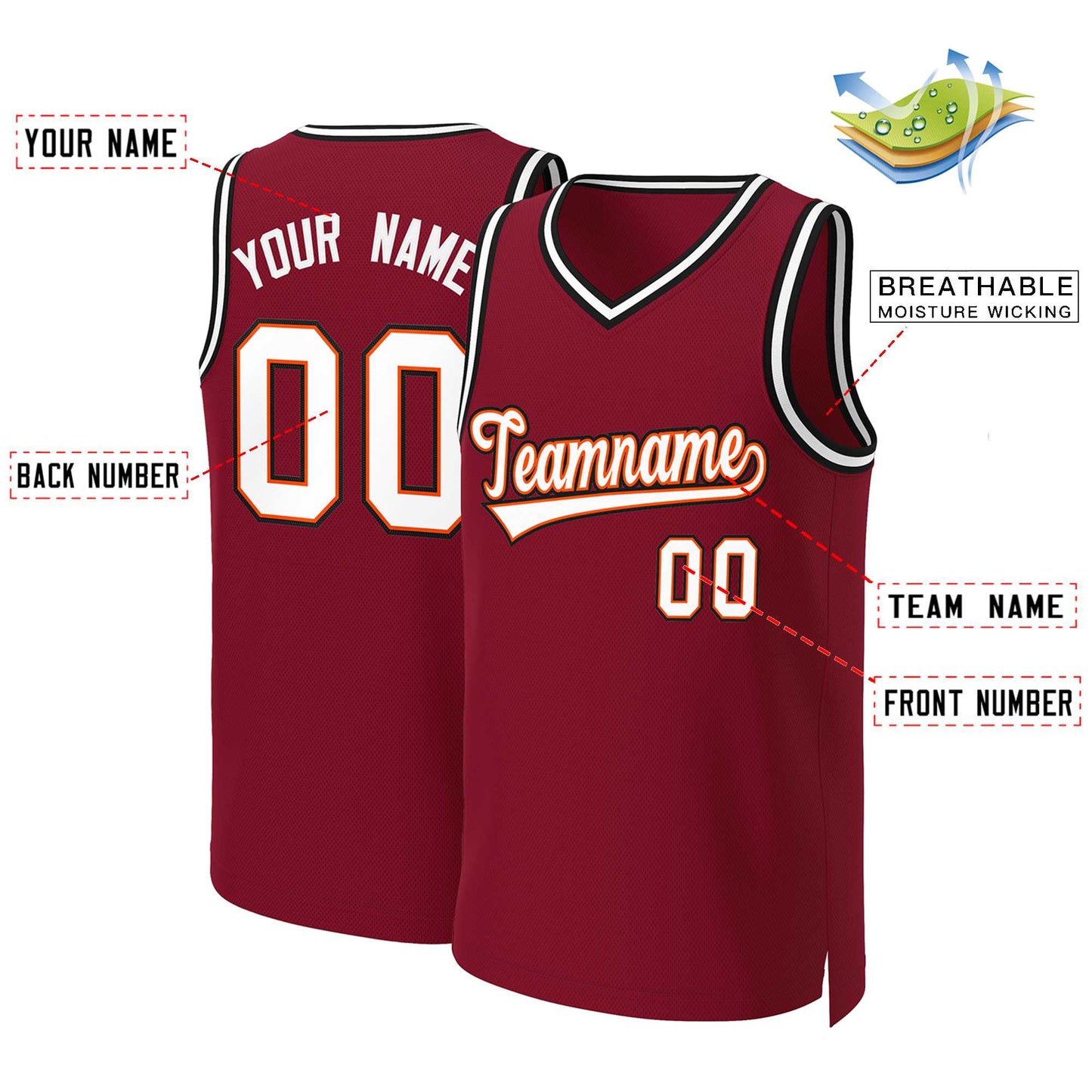 Custom Maroon White-Orange Classic Tops Basketball Jersey Limited