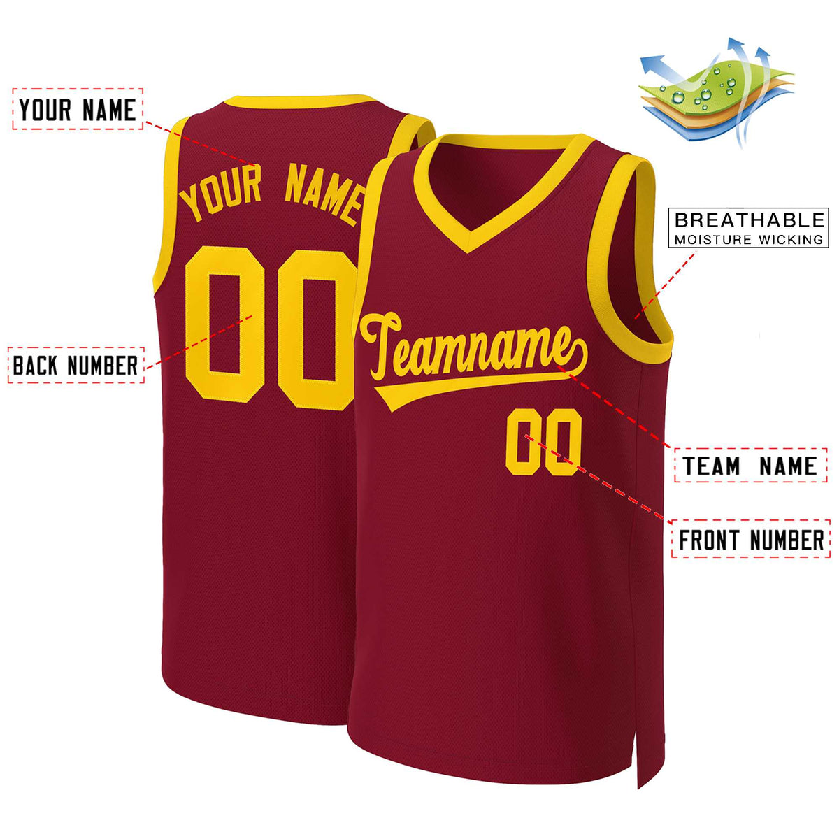 Custom Maroon Yellow Classic Tops Basketball Jersey Limited