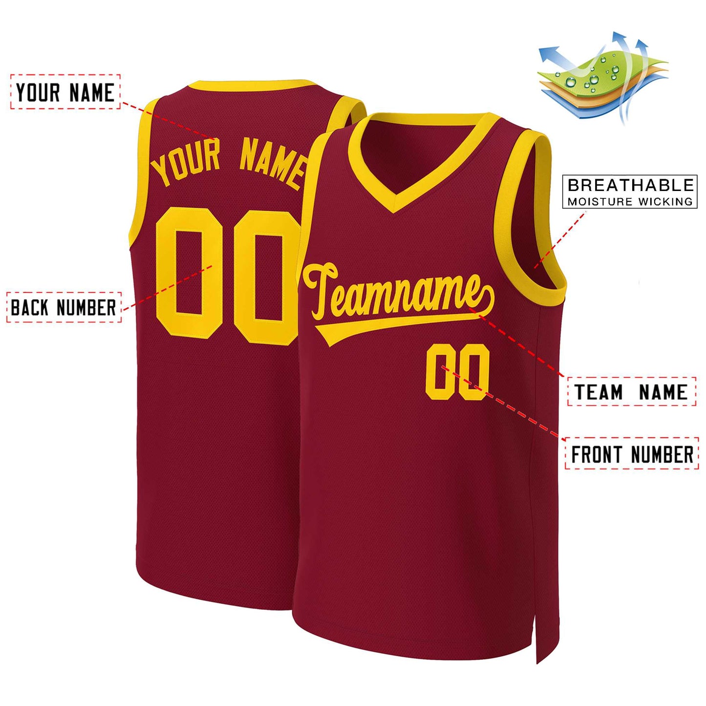 Custom Maroon Yellow Classic Tops Basketball Jersey Limited