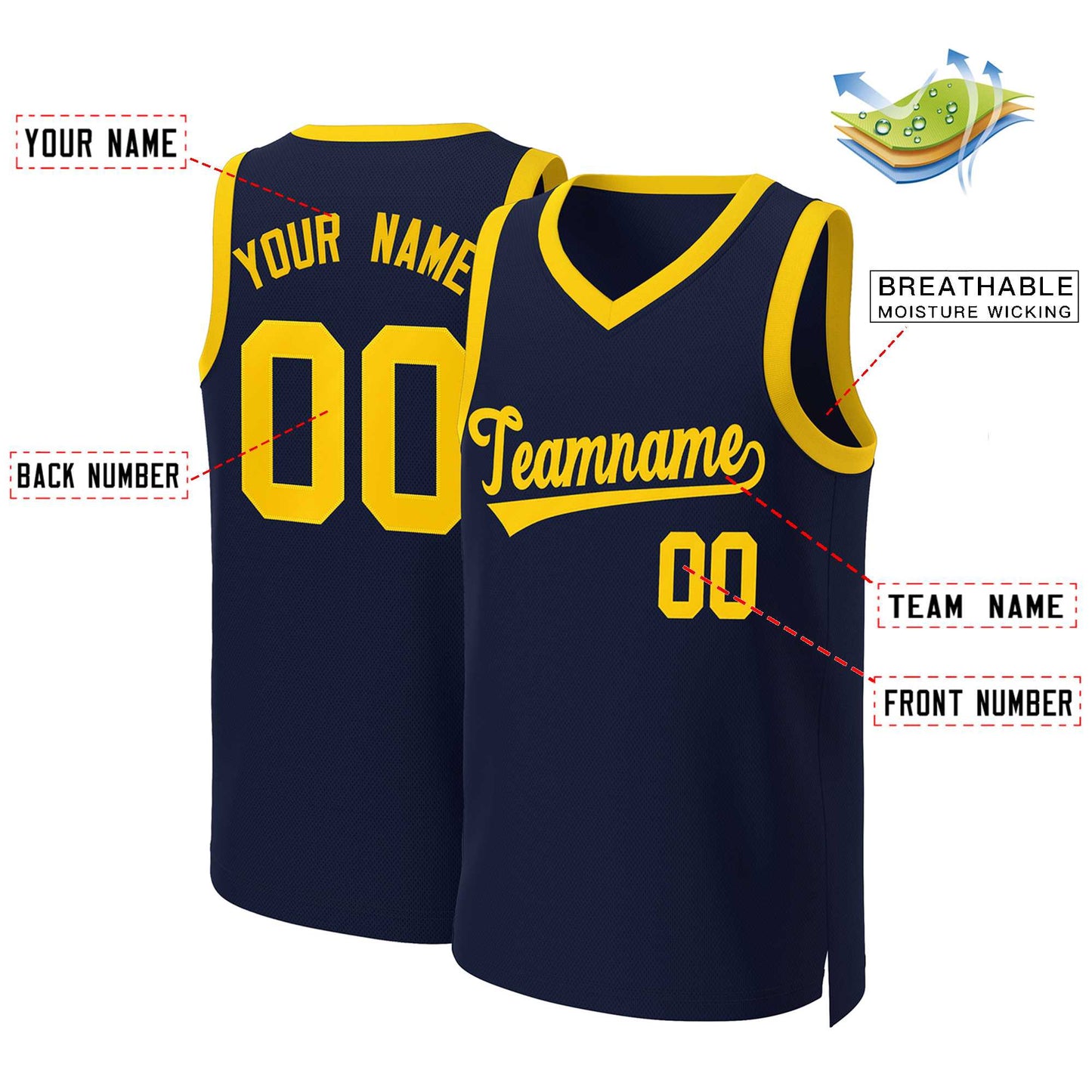 Custom Navy Yellow Classic Tops Basketball Jersey Limited