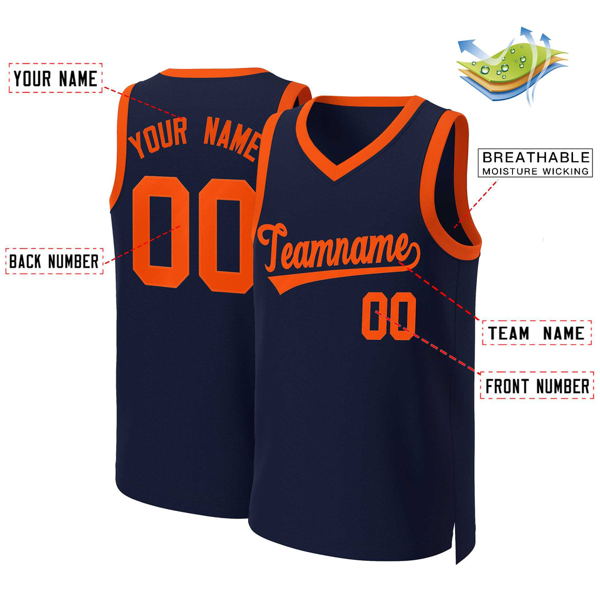 Custom Navy Orange Classic Tops Basketball Jersey Limited