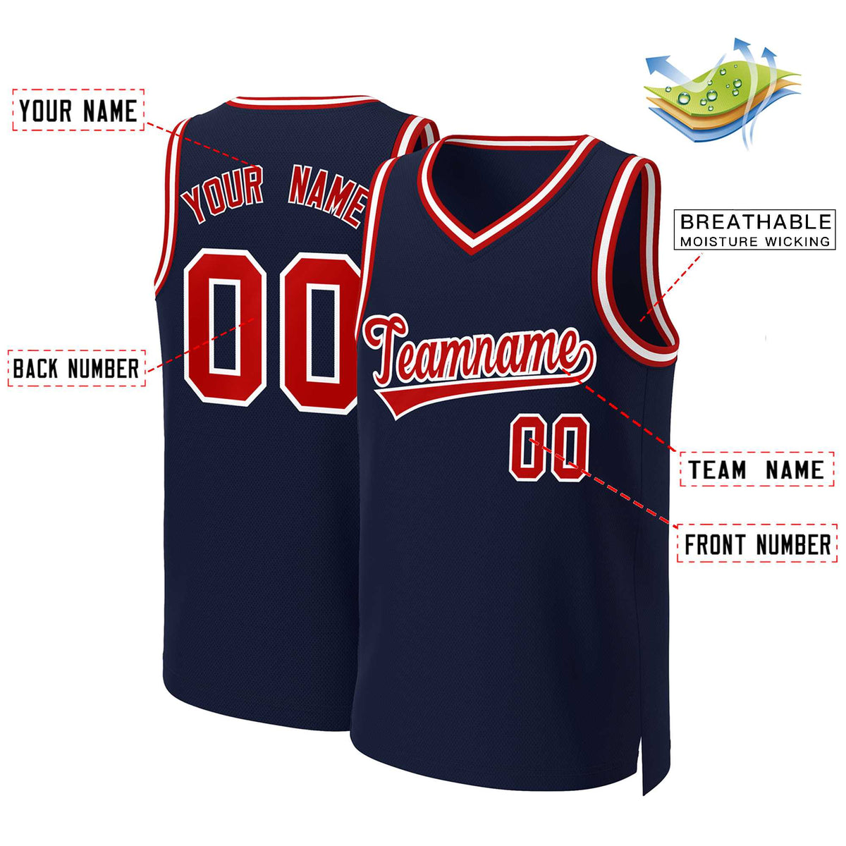 Custom Navy Red-White Classic Tops Basketball Jersey Limited