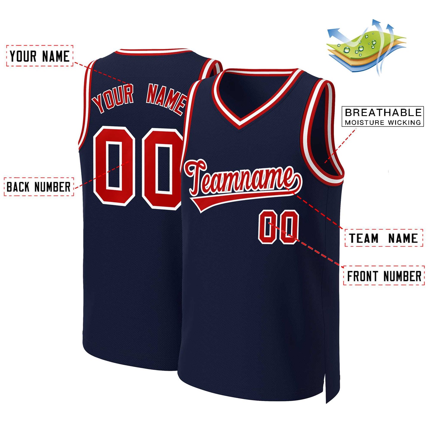 Custom Navy Red-White Classic Tops Basketball Jersey Limited