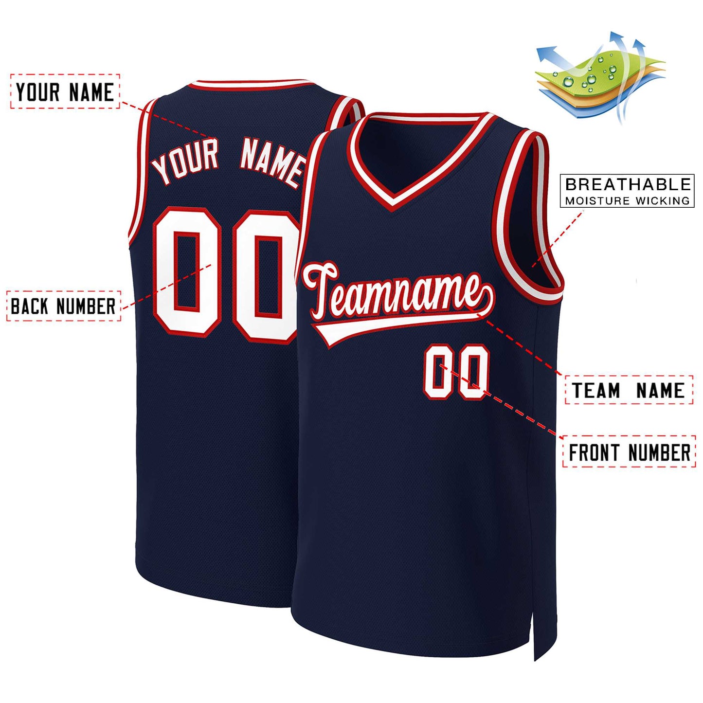 Custom Navy White-Red Classic Tops Basketball Jersey Limited