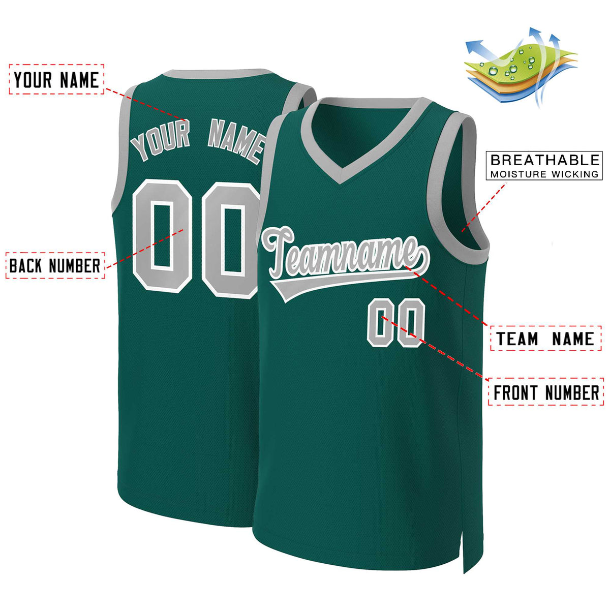 Custom Aqua Gray-White Classic Tops Basketball Jersey Limited