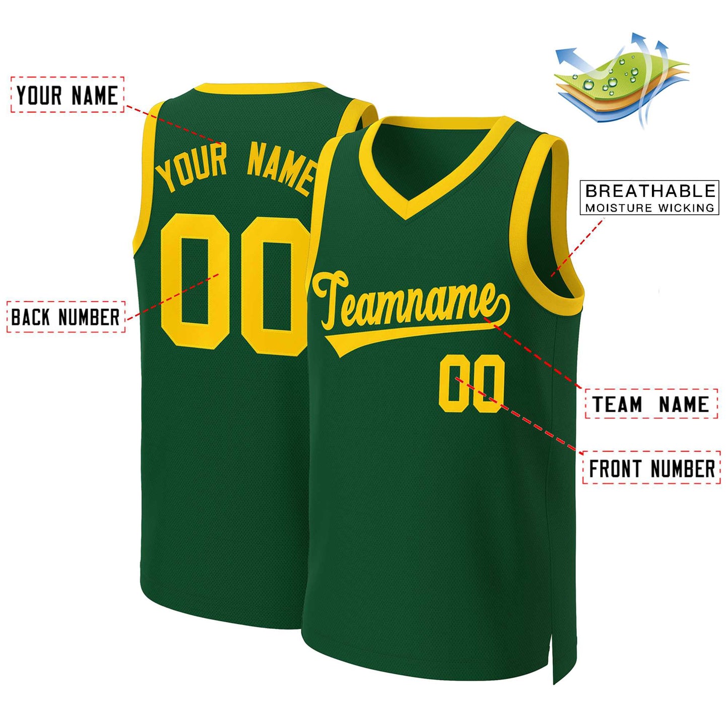 Custom Green Gold Classic Tops Basketball Jersey Limited