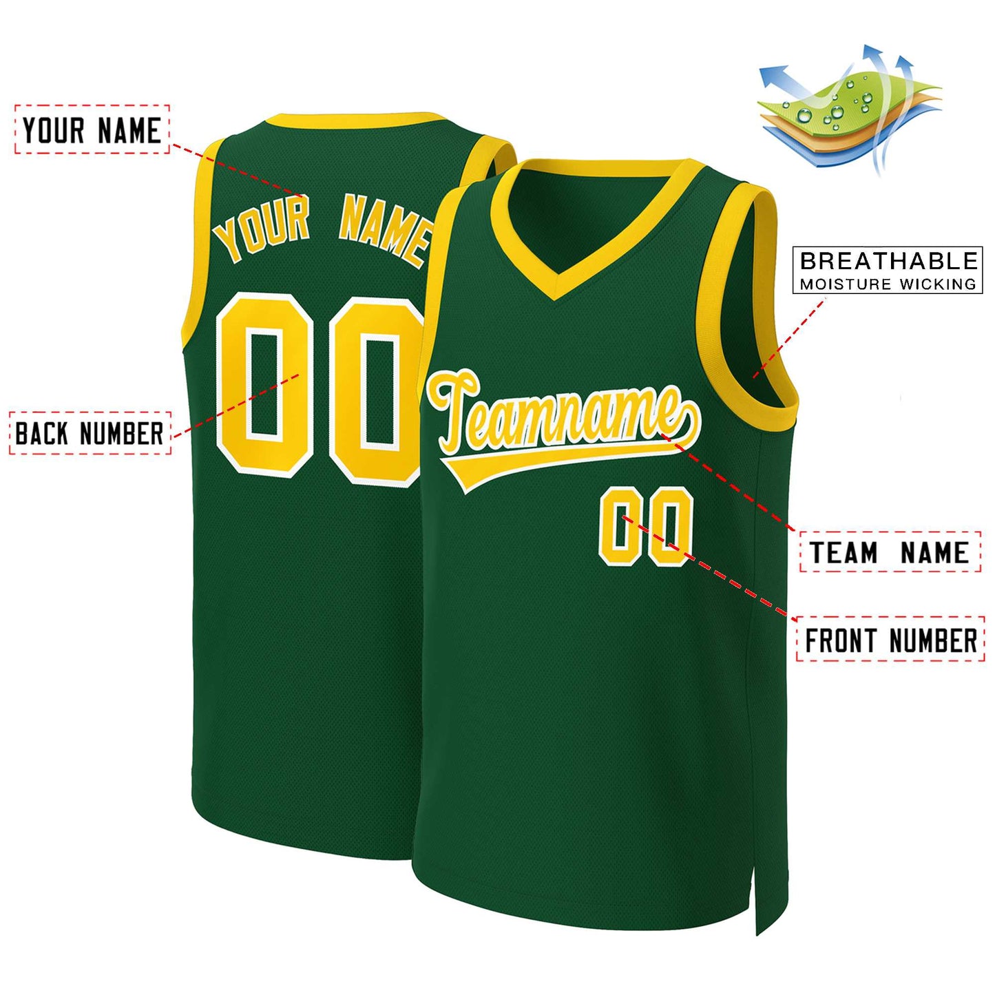 Custom Green Gold-White Classic Tops Basketball Jersey Limited