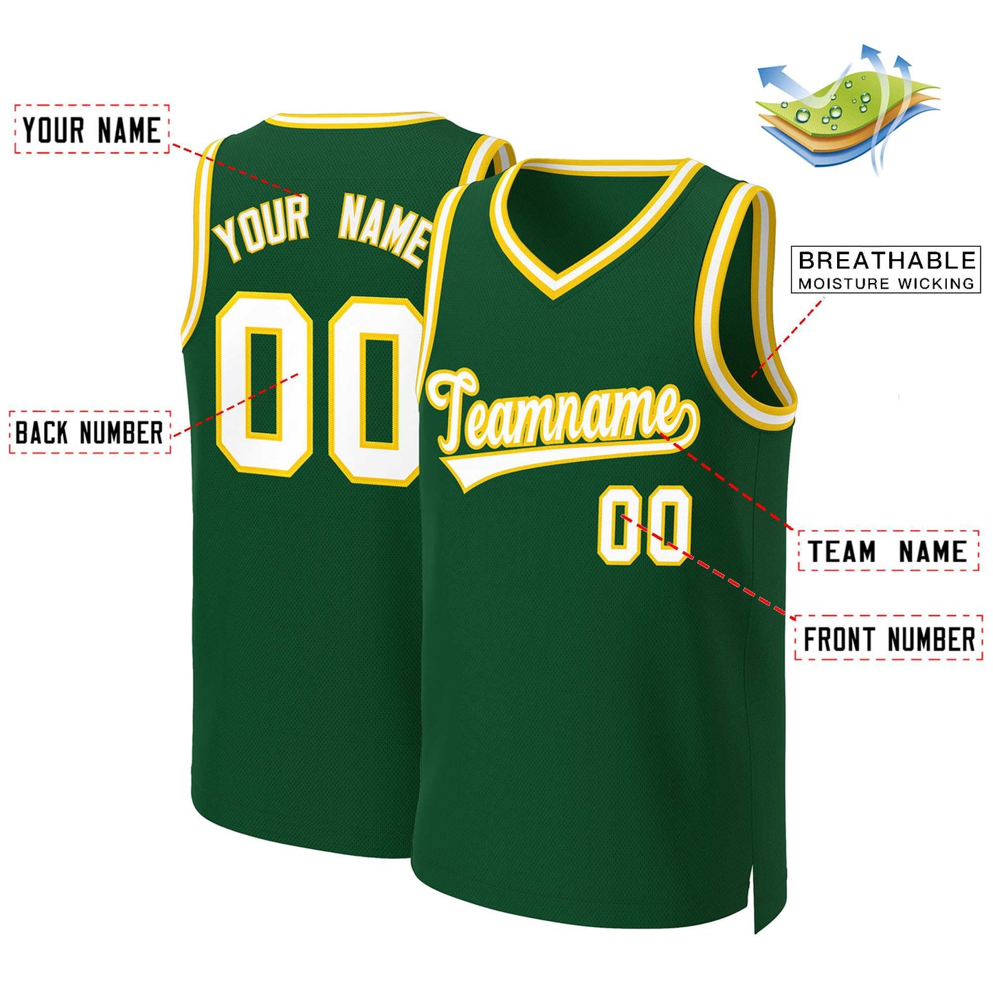 Custom Green White-Gold Classic Tops Basketball Jersey Limited