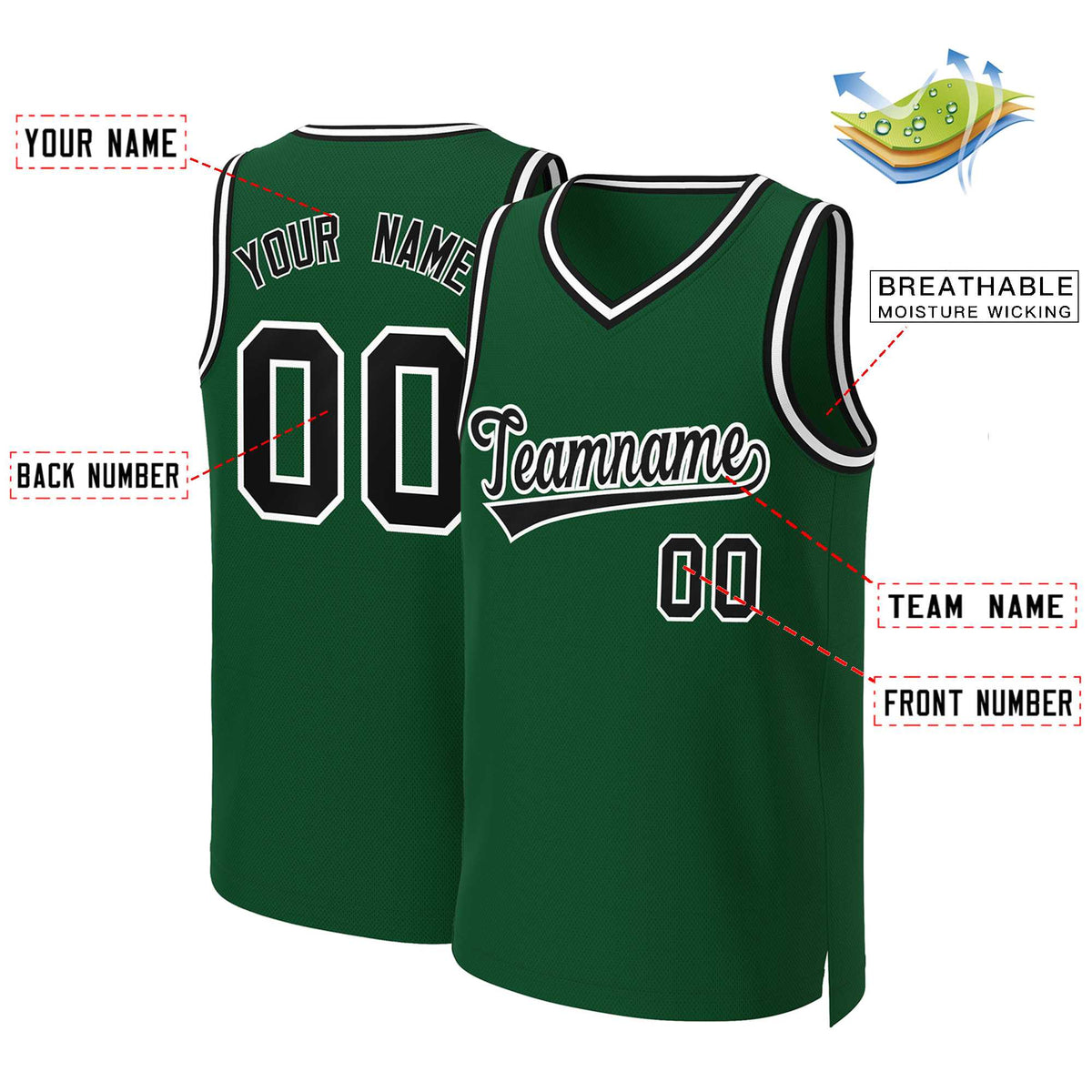 Custom Green Black-White Classic Tops Basketball Jersey Limited