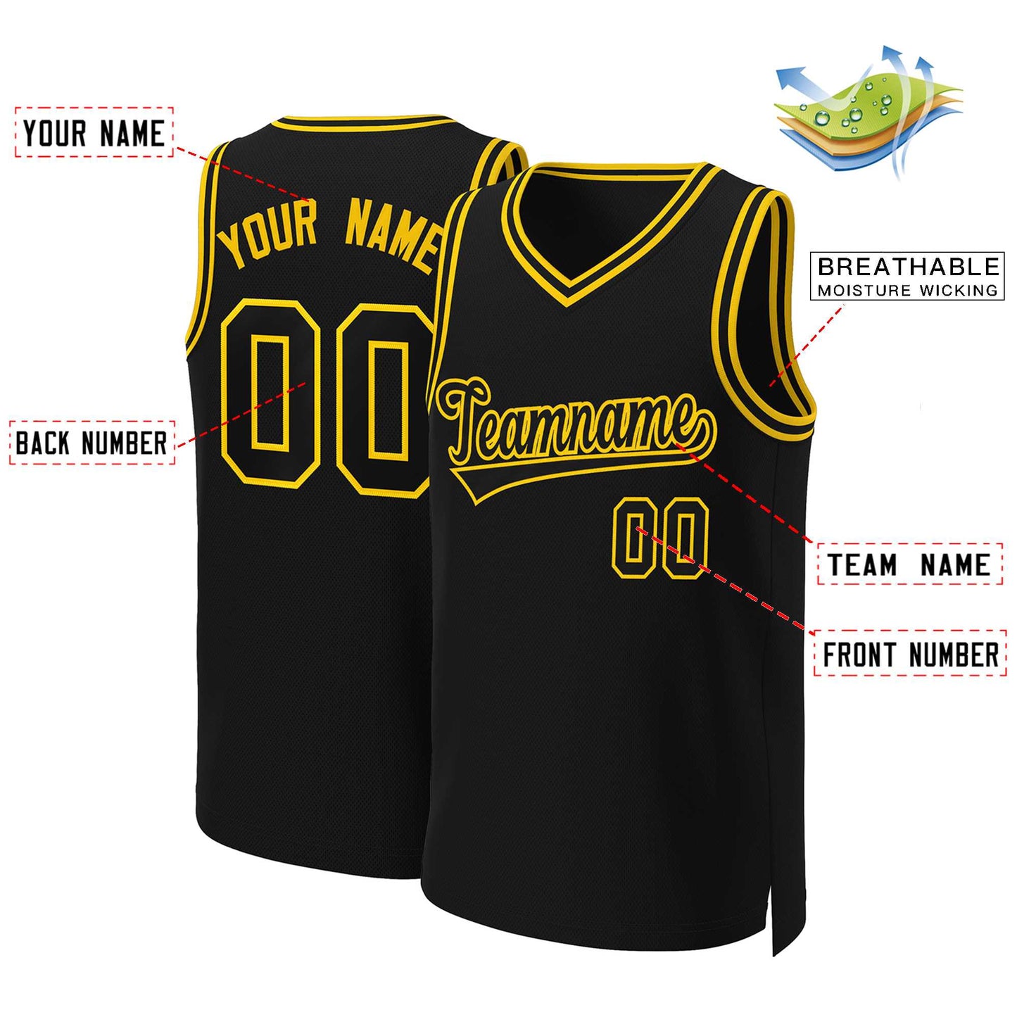 Custom Black Black-Yellow Classic Tops Basketball Jersey Limited