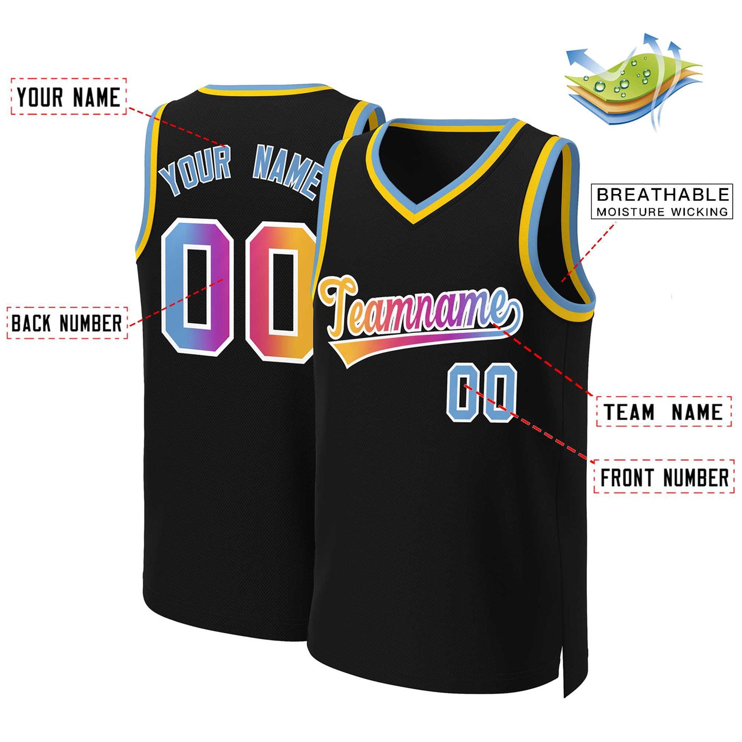 Custom Black Yellow-White Classic Gradient Fashion Tops Basketball Jersey Limited