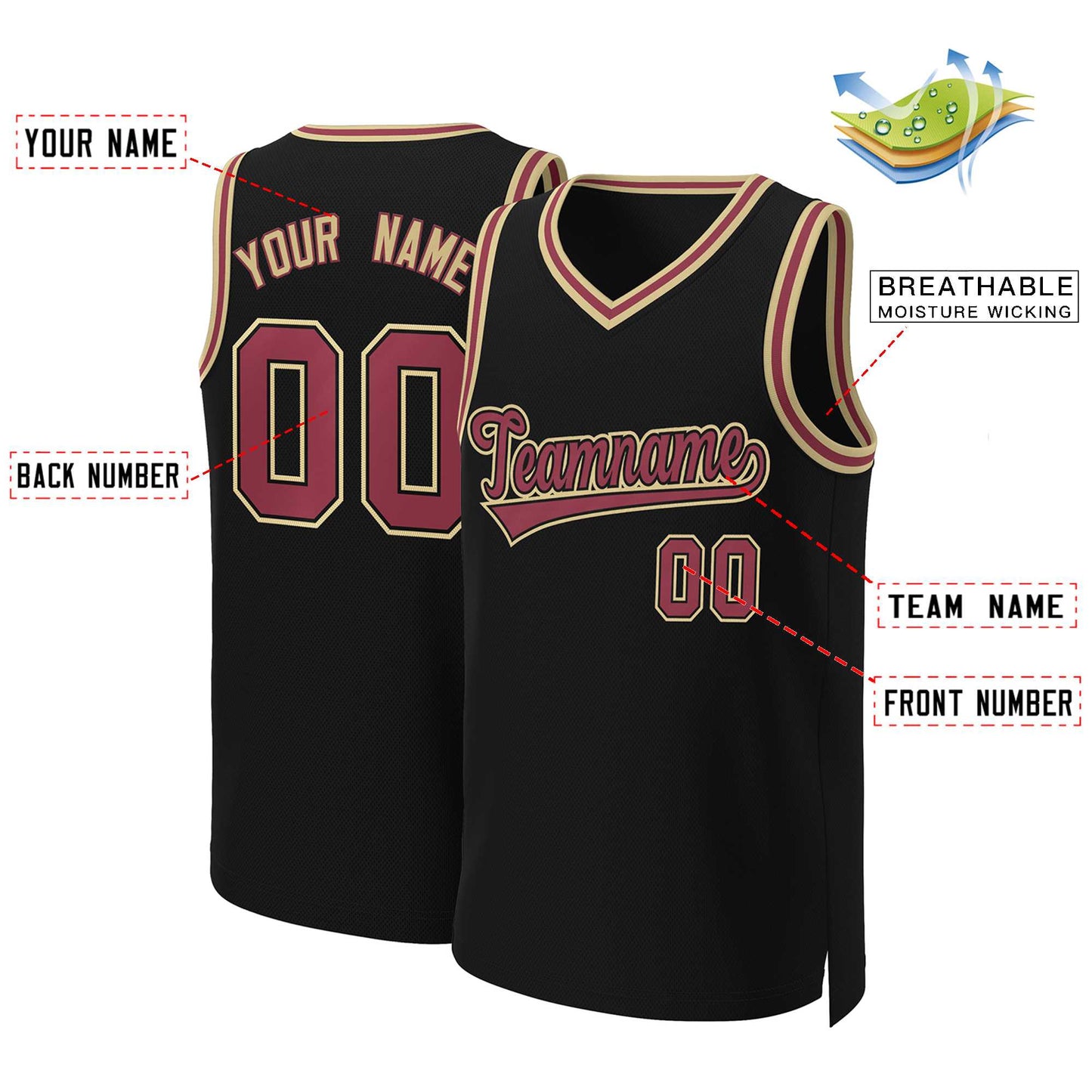 Custom Black Maroon-Black Classic Tops Basketball Jersey Limited