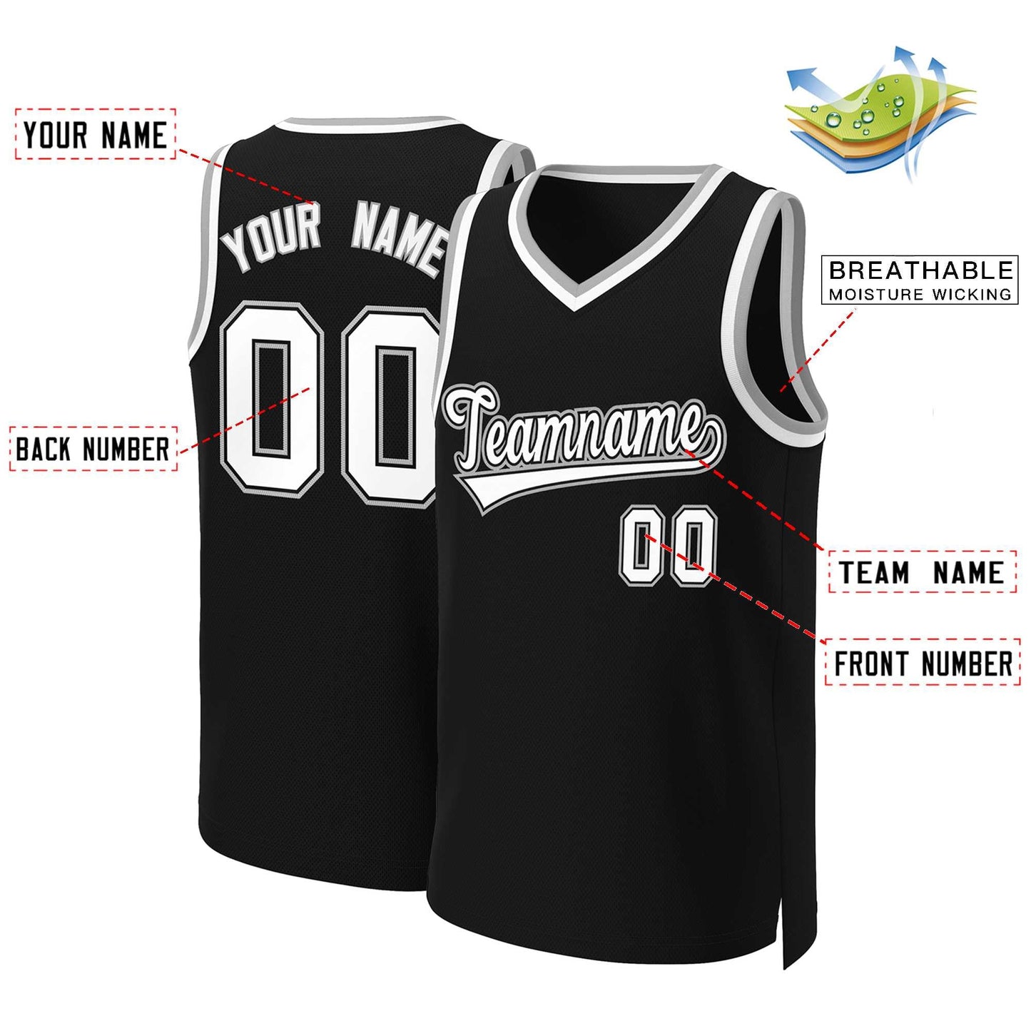 Custom Black White-Black Classic Tops Basketball Jersey Limited