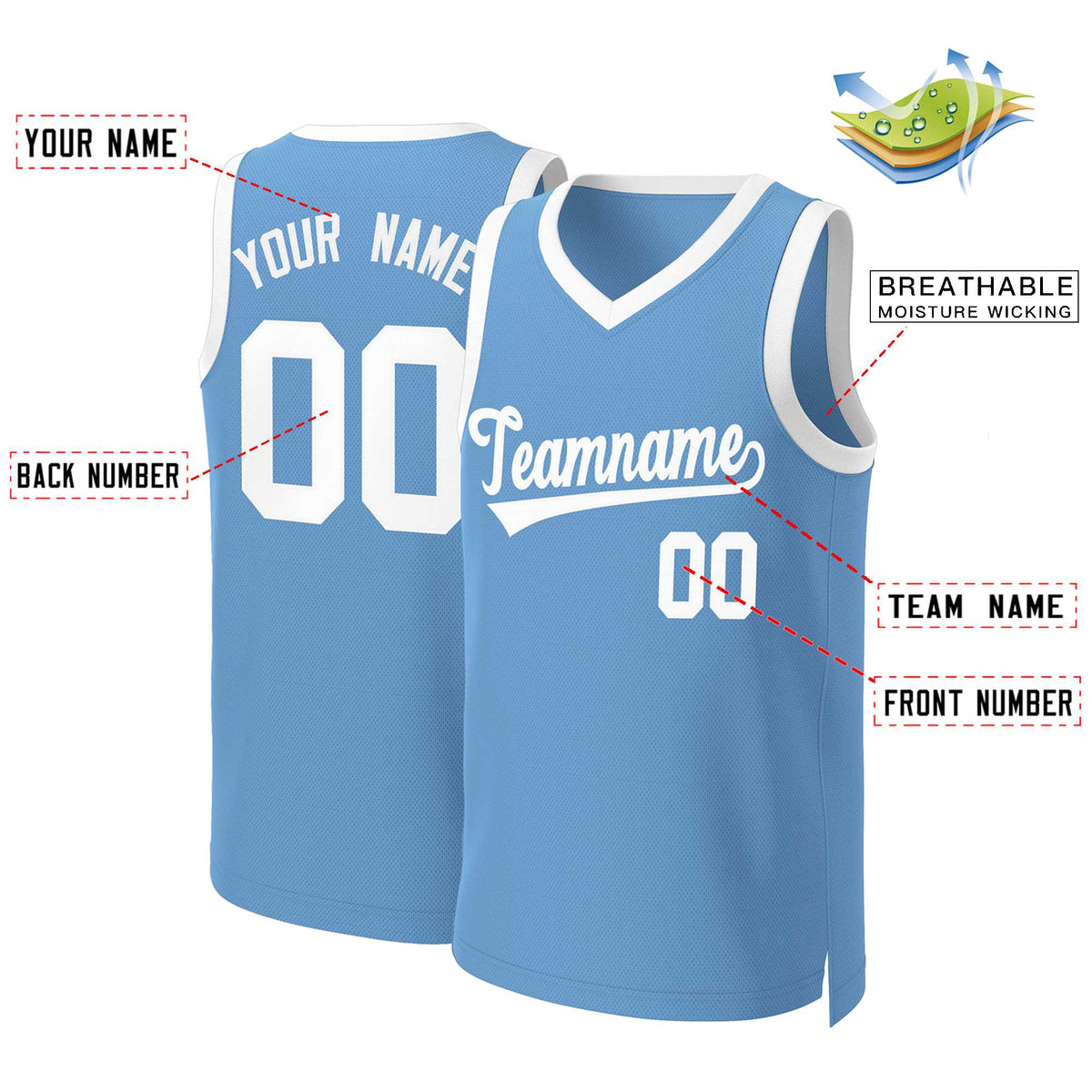 Custom Light Blue White Classic Tops Basketball Jersey Limited