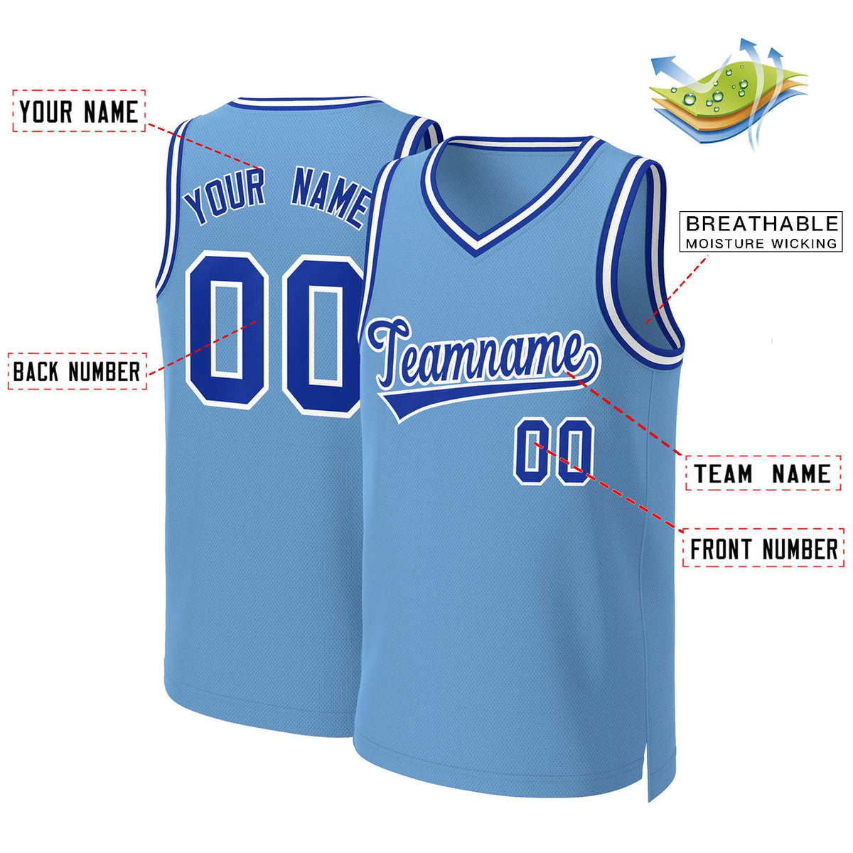 Custom Light Blue Royal-White Classic Tops Basketball Jersey Limited