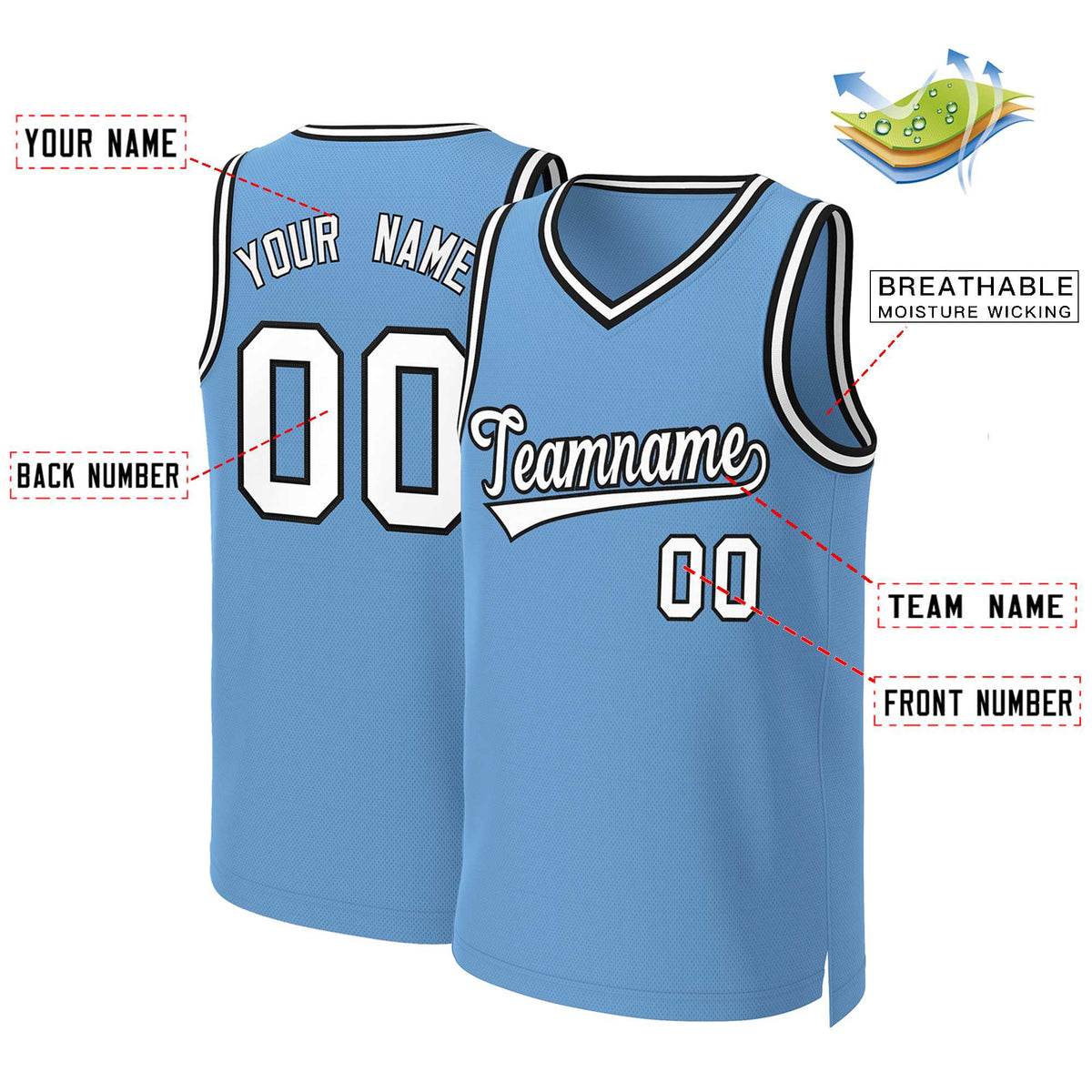 Custom Light Blue White-Black Classic Tops Basketball Jersey Limited
