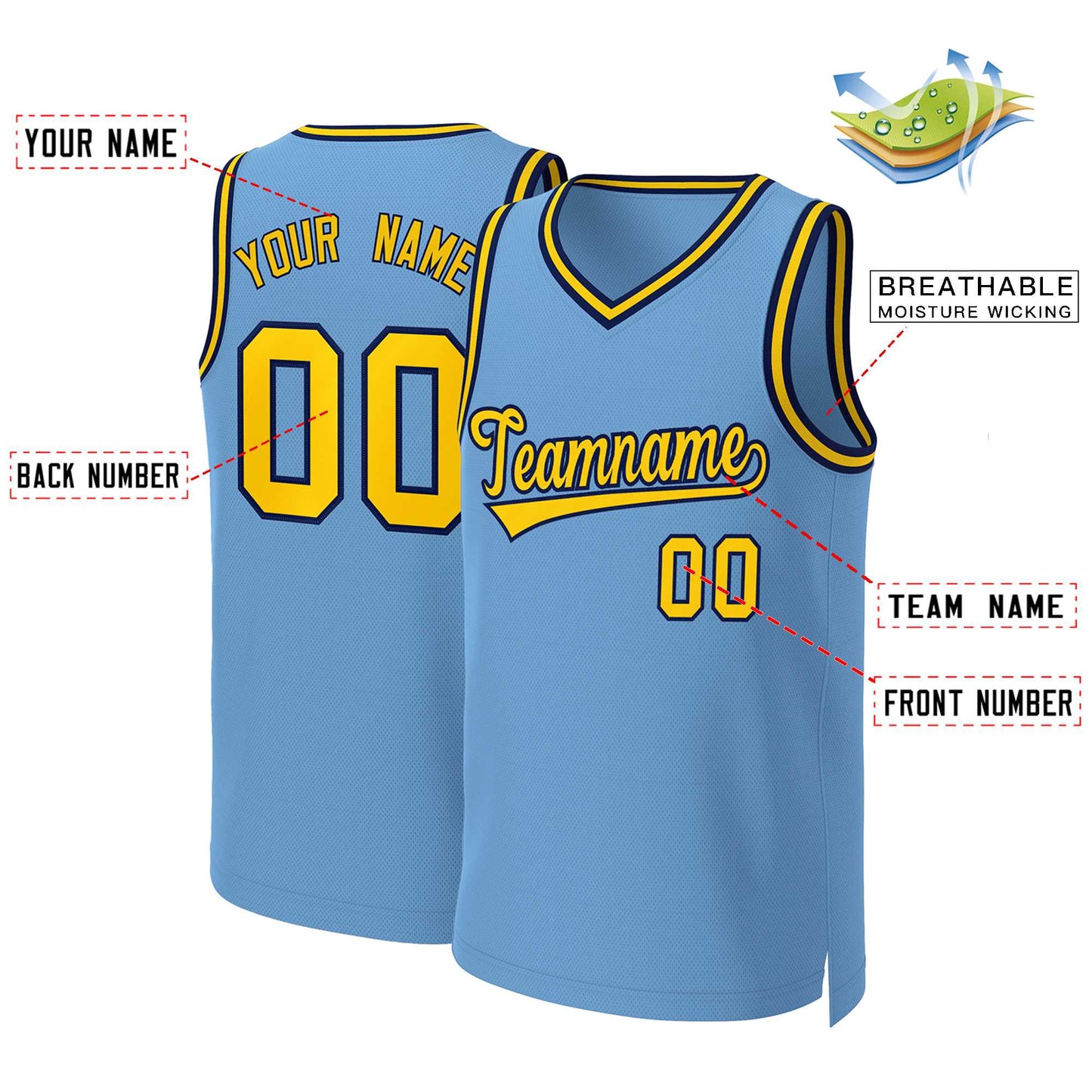 Custom Light Blue Yellow-Navy Classic Tops Basketball Jersey Limited