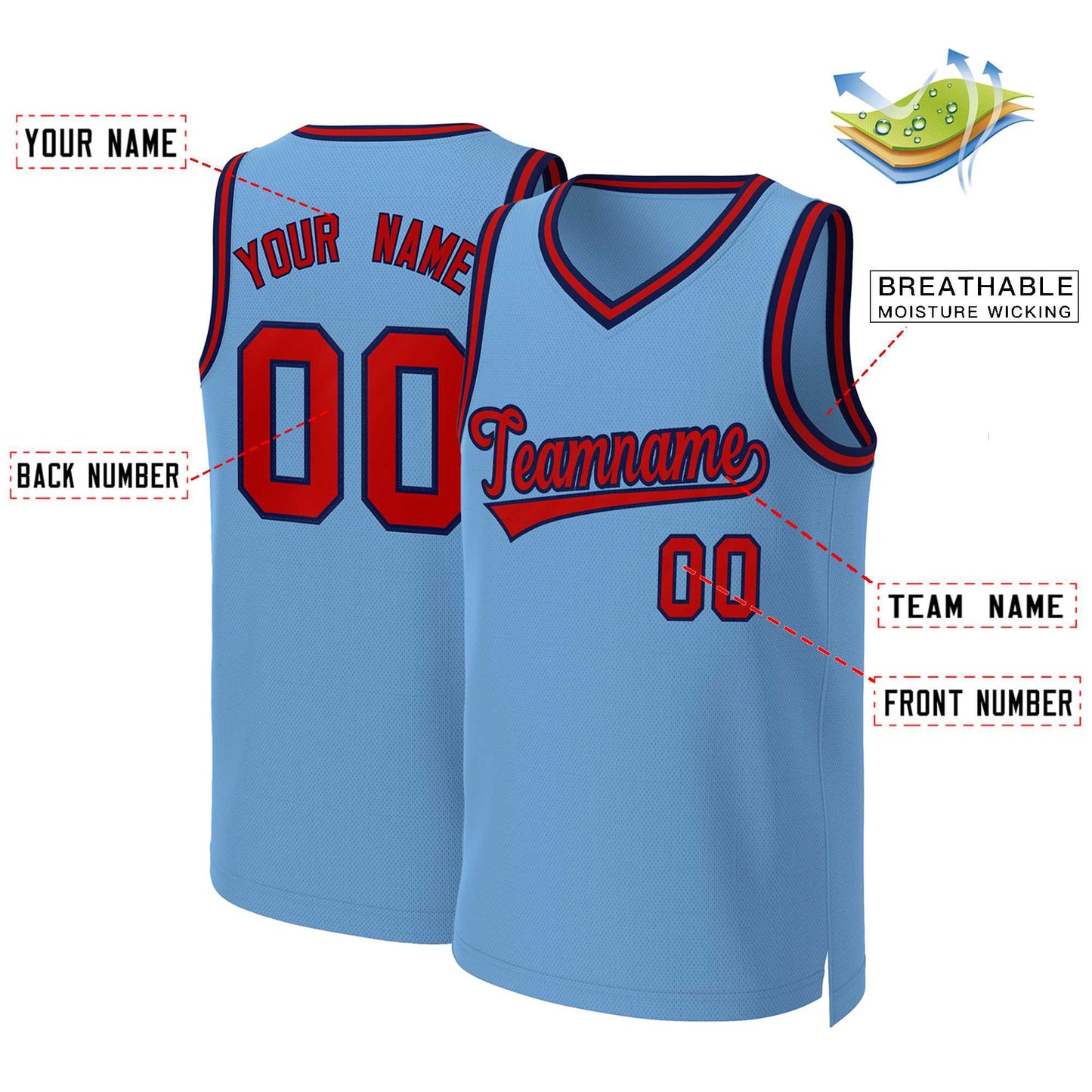 Custom Light Blue Red-Navy Classic Tops Basketball Jersey Limited