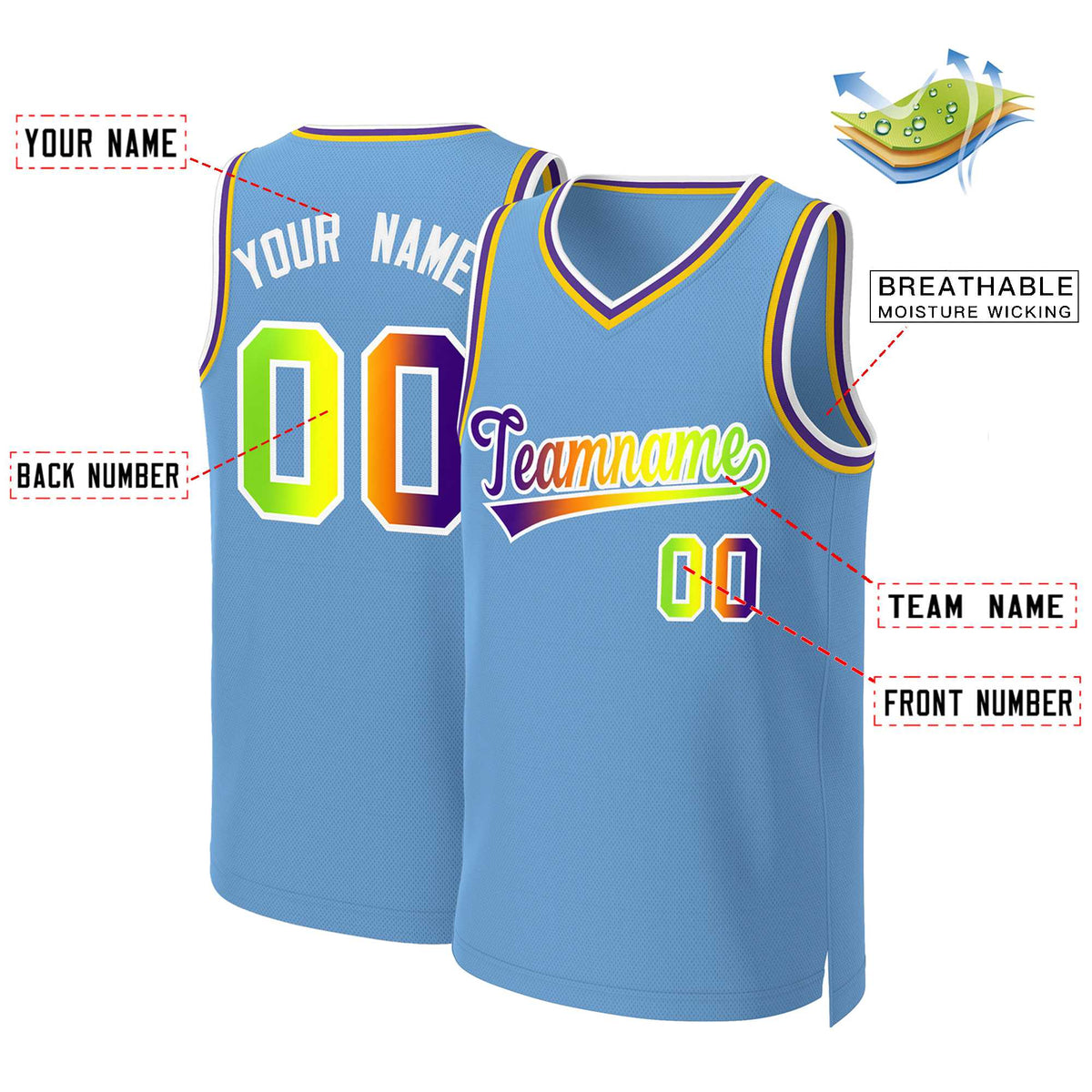 Custom Light Blue Purple-White Classic Gradient Fashion Tops Basketball Jersey Limited