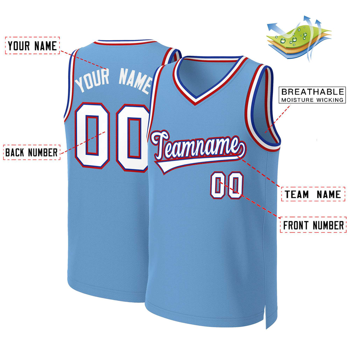 Custom Light Blue White-Royal Classic Tops Basketball Jersey Limited