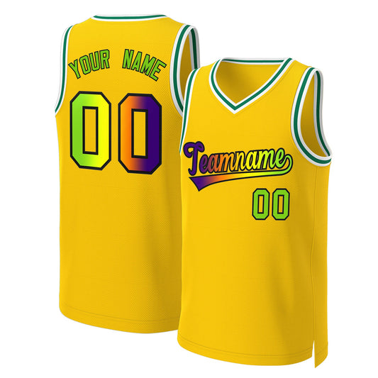 Custom Yellow Purple-Black Classic Gradient Fashion Tops Basketball Jersey