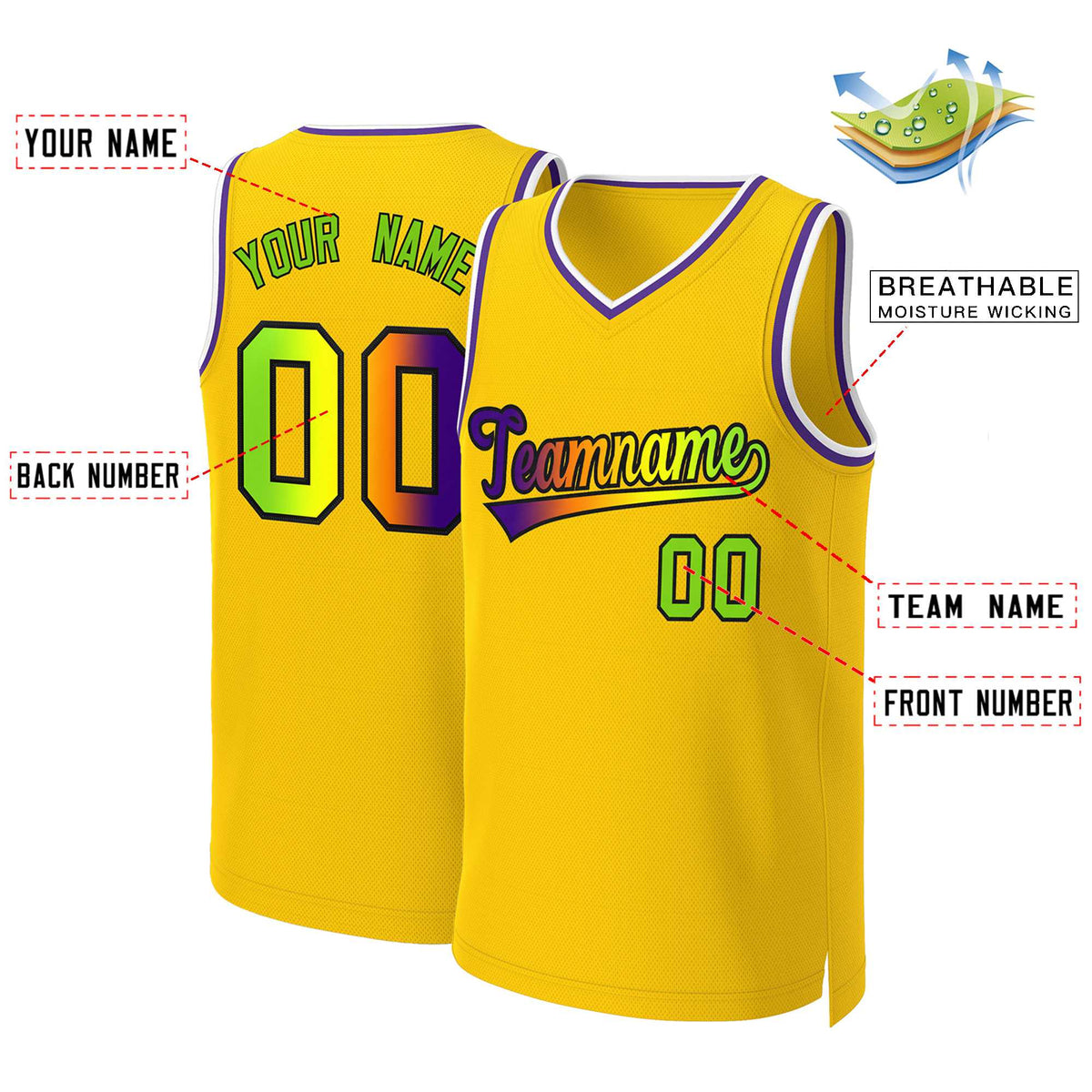 Custom Yellow Purple-Black Classic Gradient Fashion Tops Basketball Jersey Limited