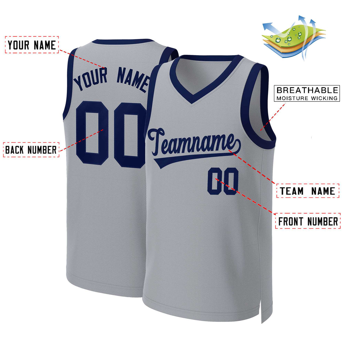 Custom Gray Navy Classic Tops Basketball Jersey Limited