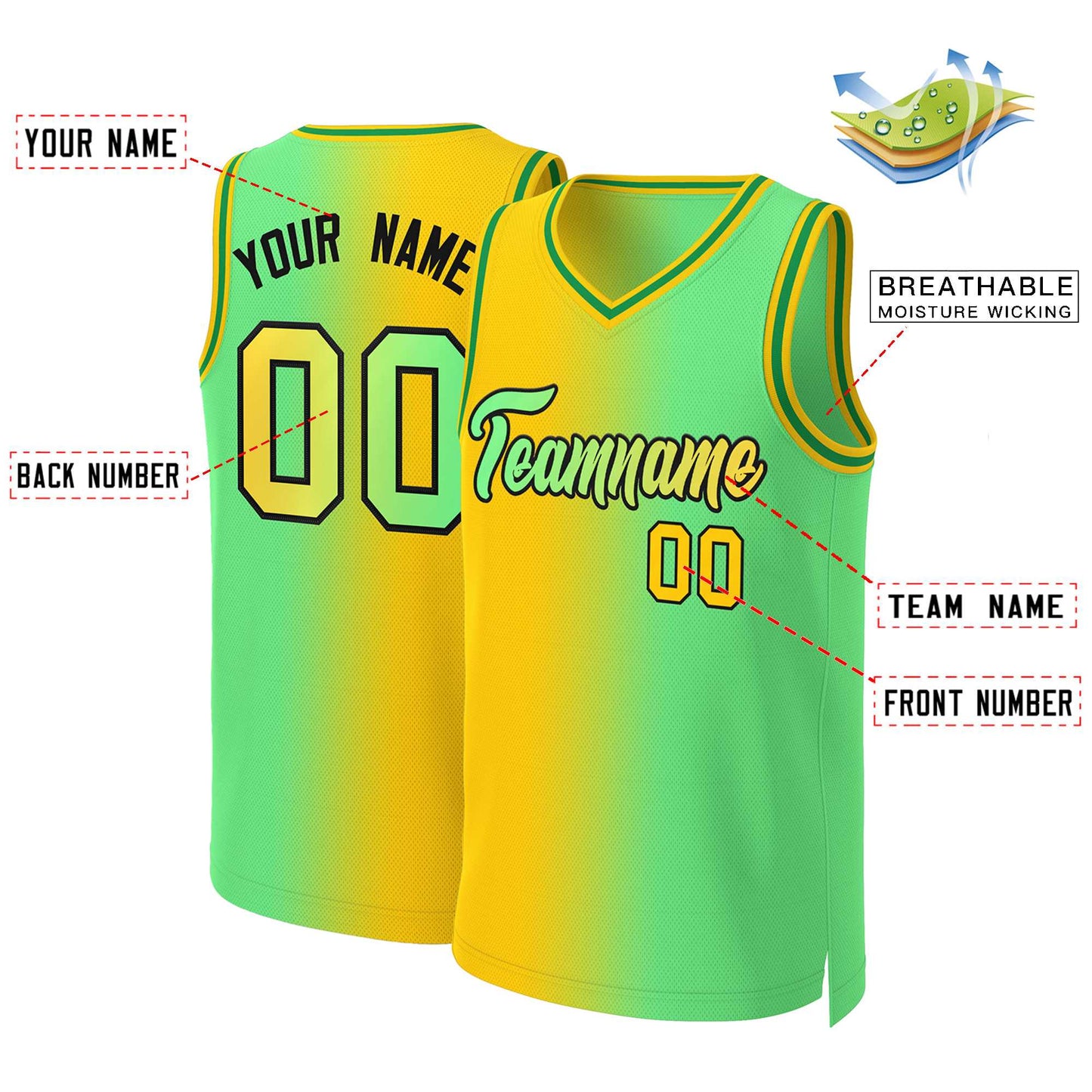 Custom Yellow Neon Green-Black Gradient Fashion Tops Basketball Jersey Limited