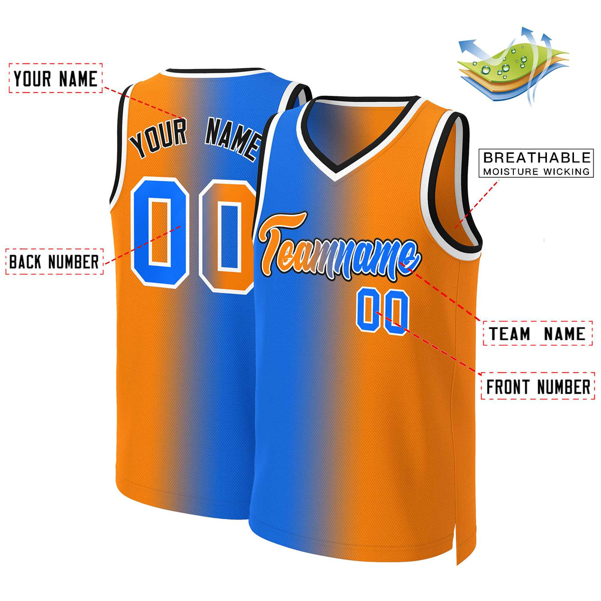 Custom Blue Orange-White Gradient Fashion Tops Basketball Jersey Limited
