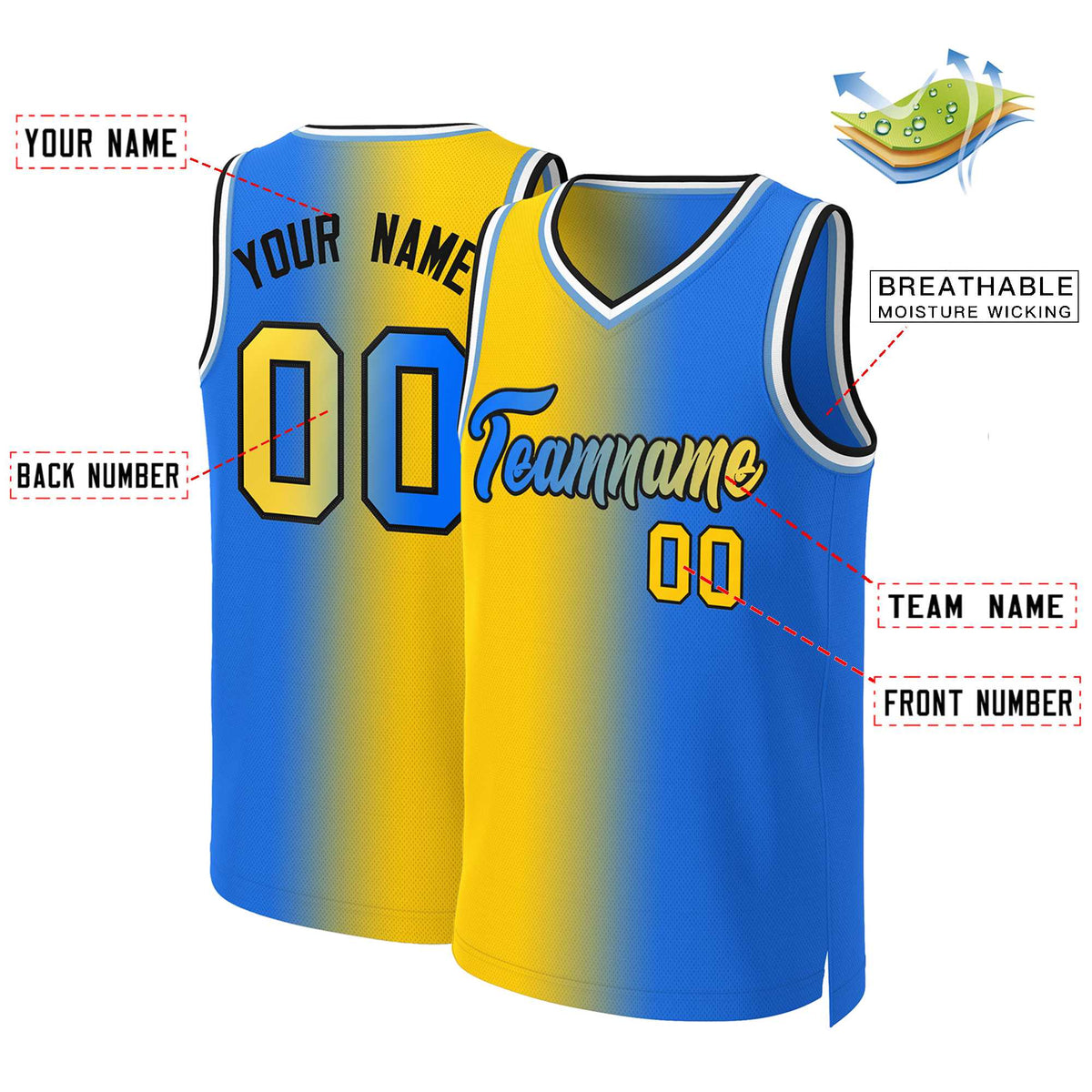 Custom Yellow Blue-Black Gradient Fashion Tops Basketball Jersey Limited