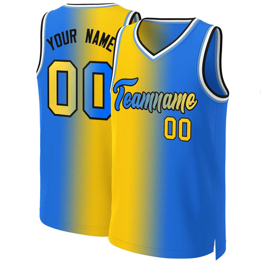 Custom Yellow Blue-Black Gradient Fashion Tops Basketball Jersey