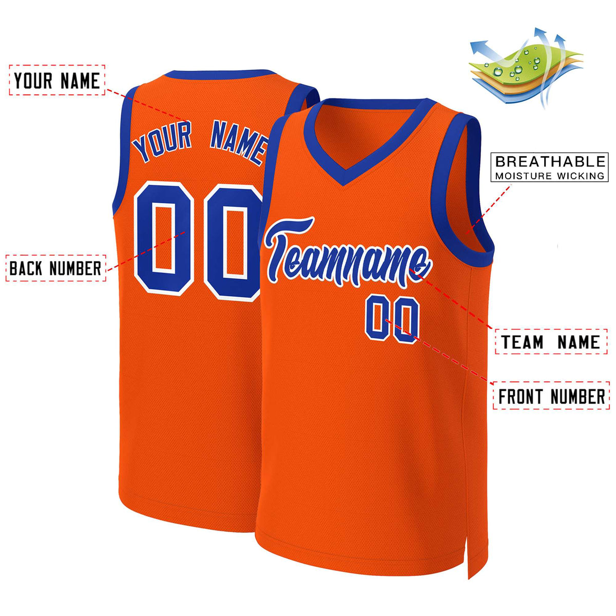 Custom Orange Royal-White Classic Tops Basketball Jersey Limited