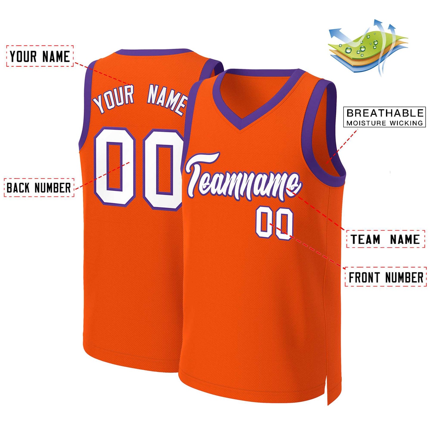 Custom Orange White-Purple Classic Tops Basketball Jersey Limited