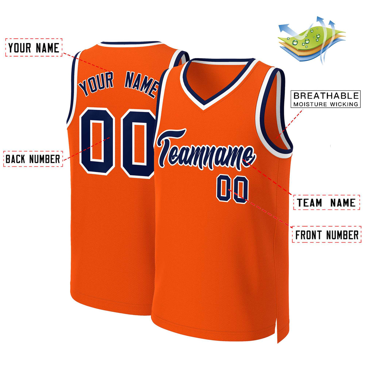 Custom Orange Navy-White Classic Tops Basketball Jersey Limited