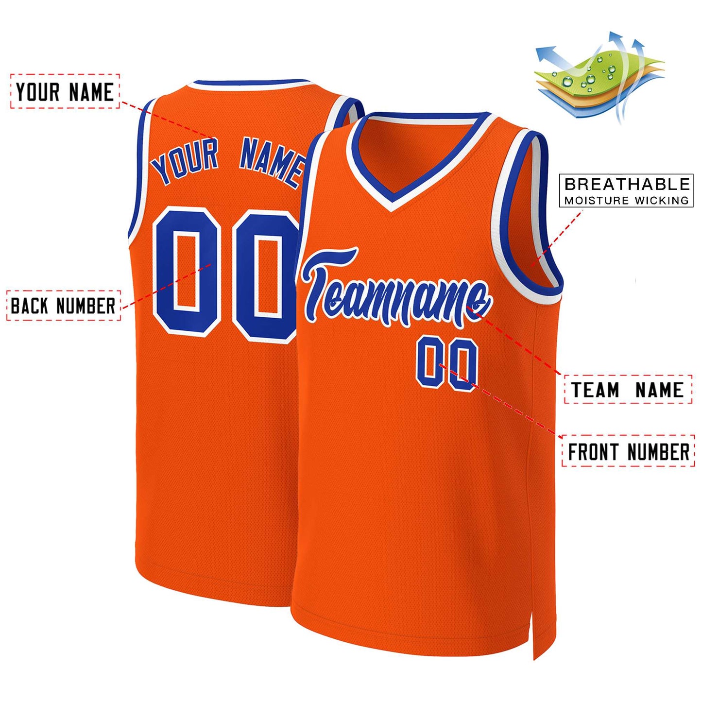Custom Orange Royal-White Classic Tops Basketball Jersey Limited