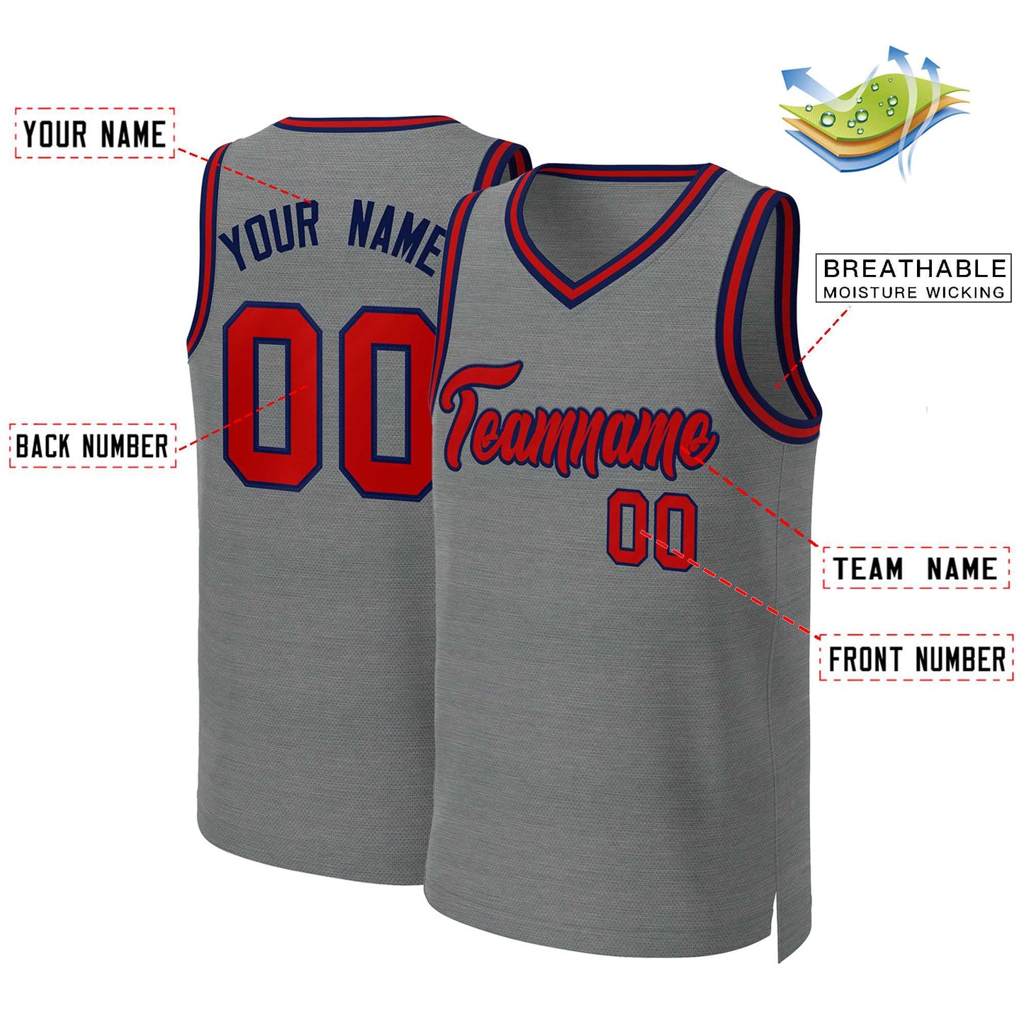 Custom Dark Gray Red-Navy Classic Tops Basketball Jersey Limited