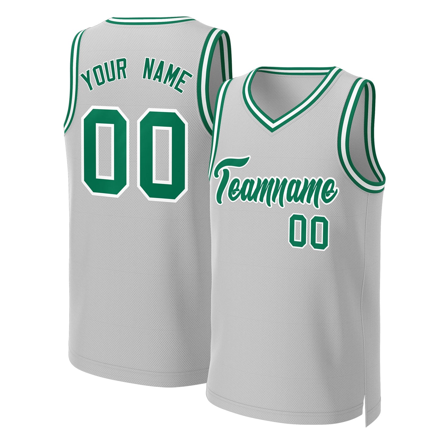 Custom Gray Kelly Green-White Classic Tops Basketball Jersey