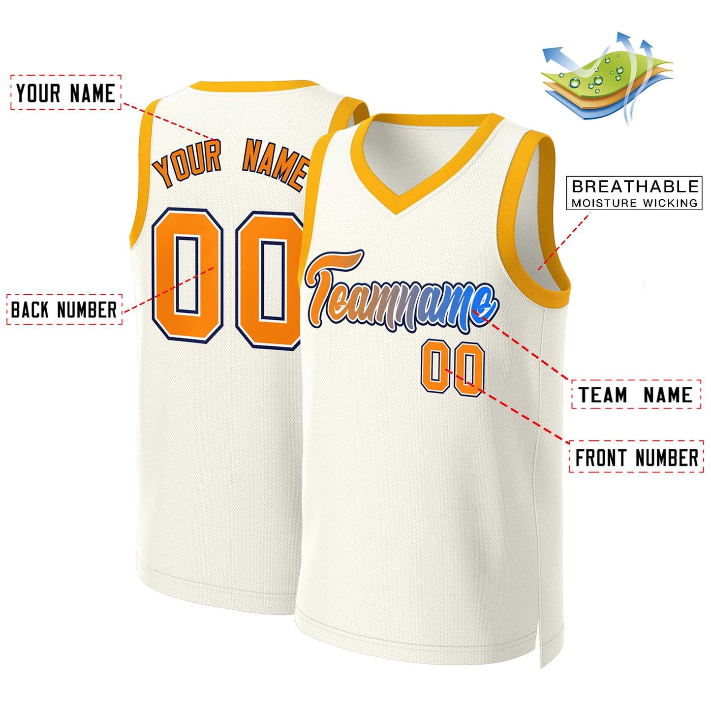 Custom Khaki Orange-White Classic Gradient Fashion Tops Basketball Jersey Limited