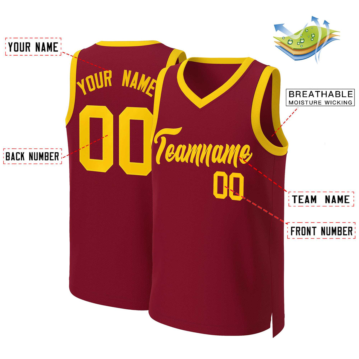 Custom Maroon Yellow Classic Tops Basketball Jersey Limited