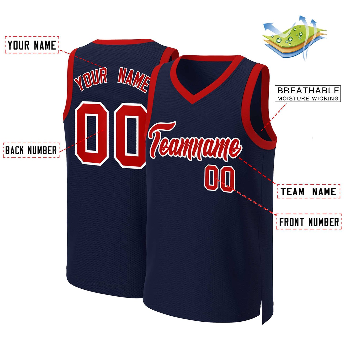 Custom Navy Red-White Classic Tops Basketball Jersey Limited