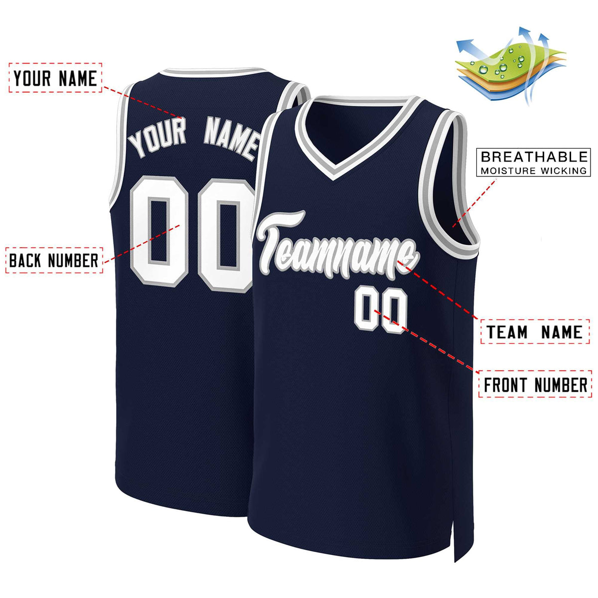 Custom Navy White-Gray Classic Tops Basketball Jersey Limited