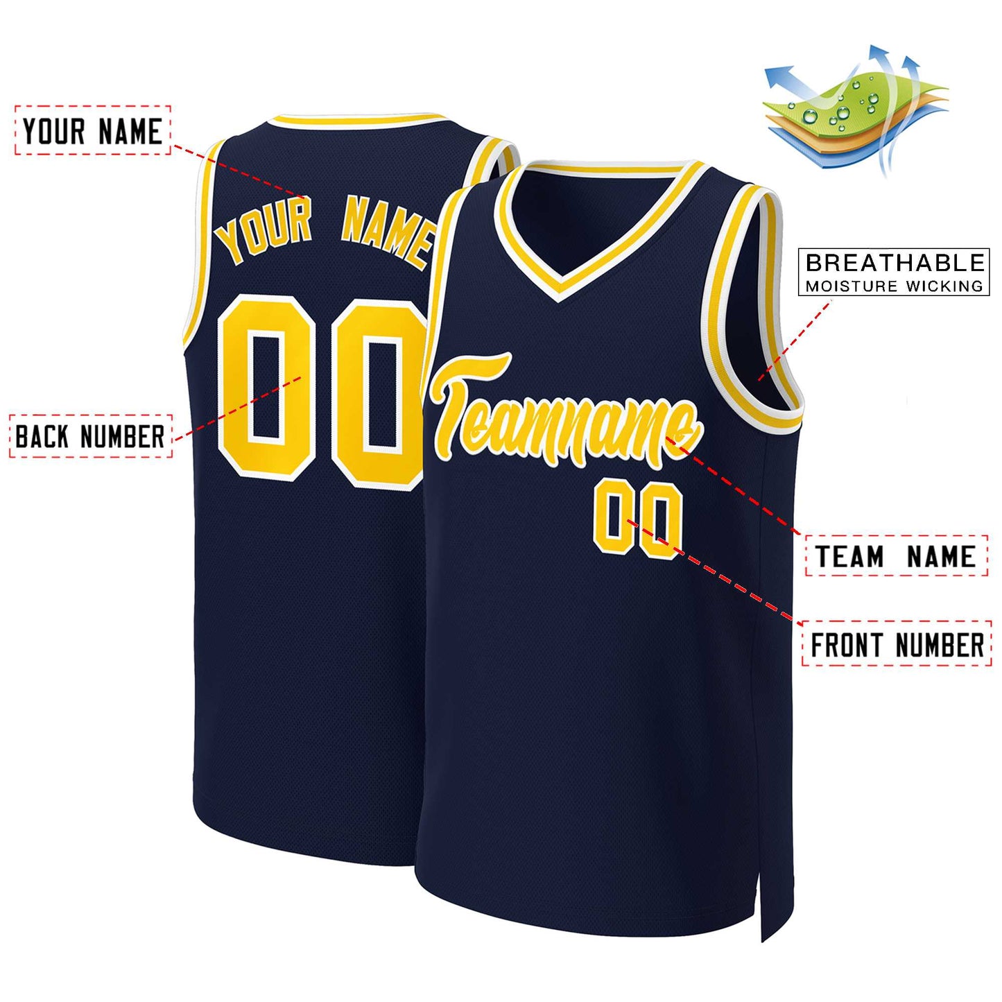 Custom Navy Yellow-White Classic Tops Basketball Jersey Limited