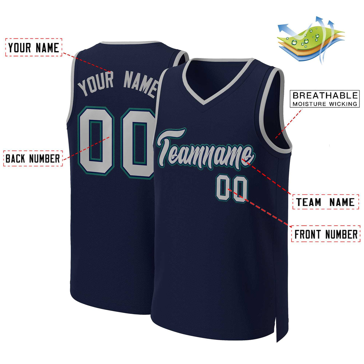 Custom Navy Gray-Navy Classic Tops Basketball Jersey Limited