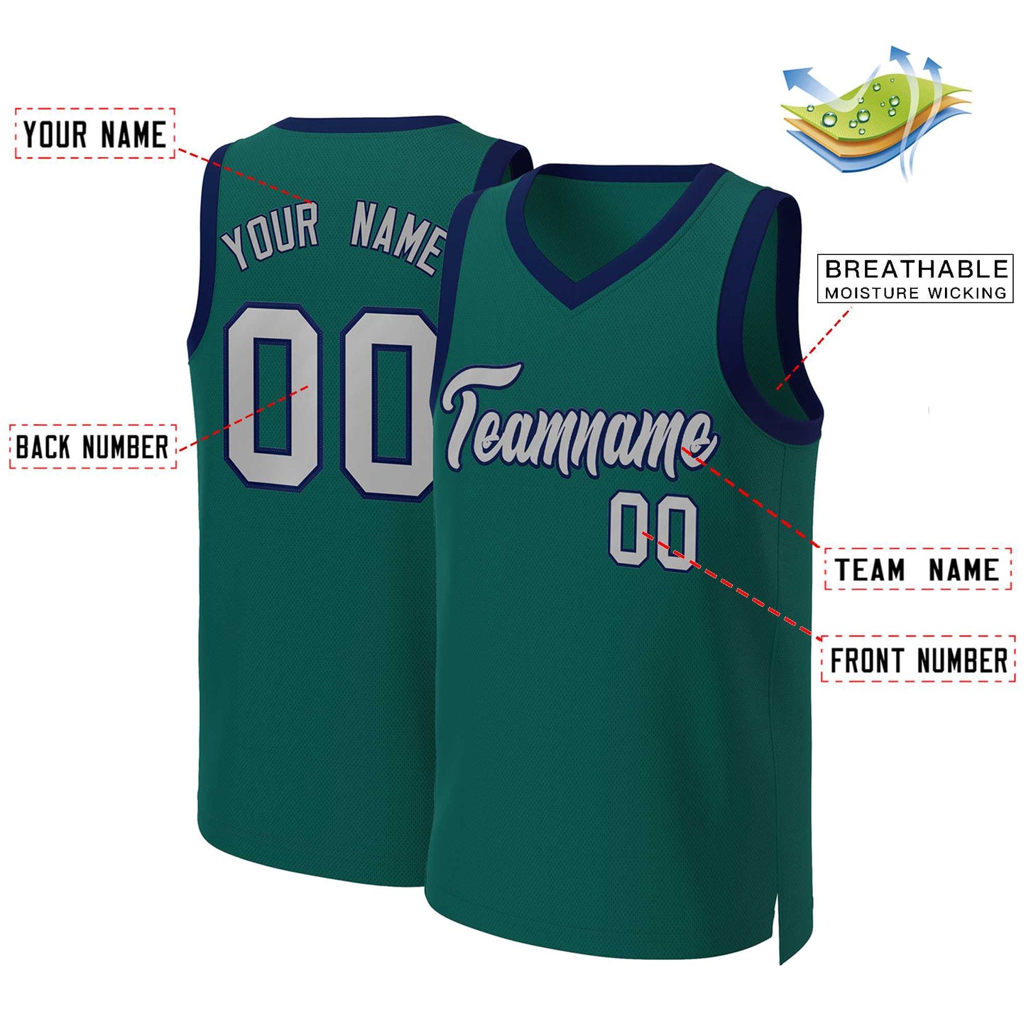 Custom Aqua Gray-Navy Classic Tops Basketball Jersey Limited