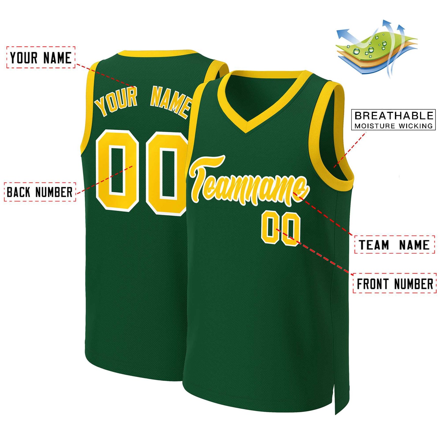 Custom Green Gold-White Classic Tops Basketball Jersey Limited