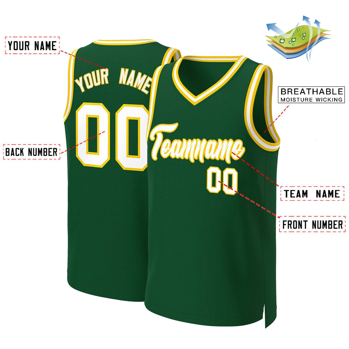 Custom Green White-Gold Classic Tops Basketball Jersey Limited