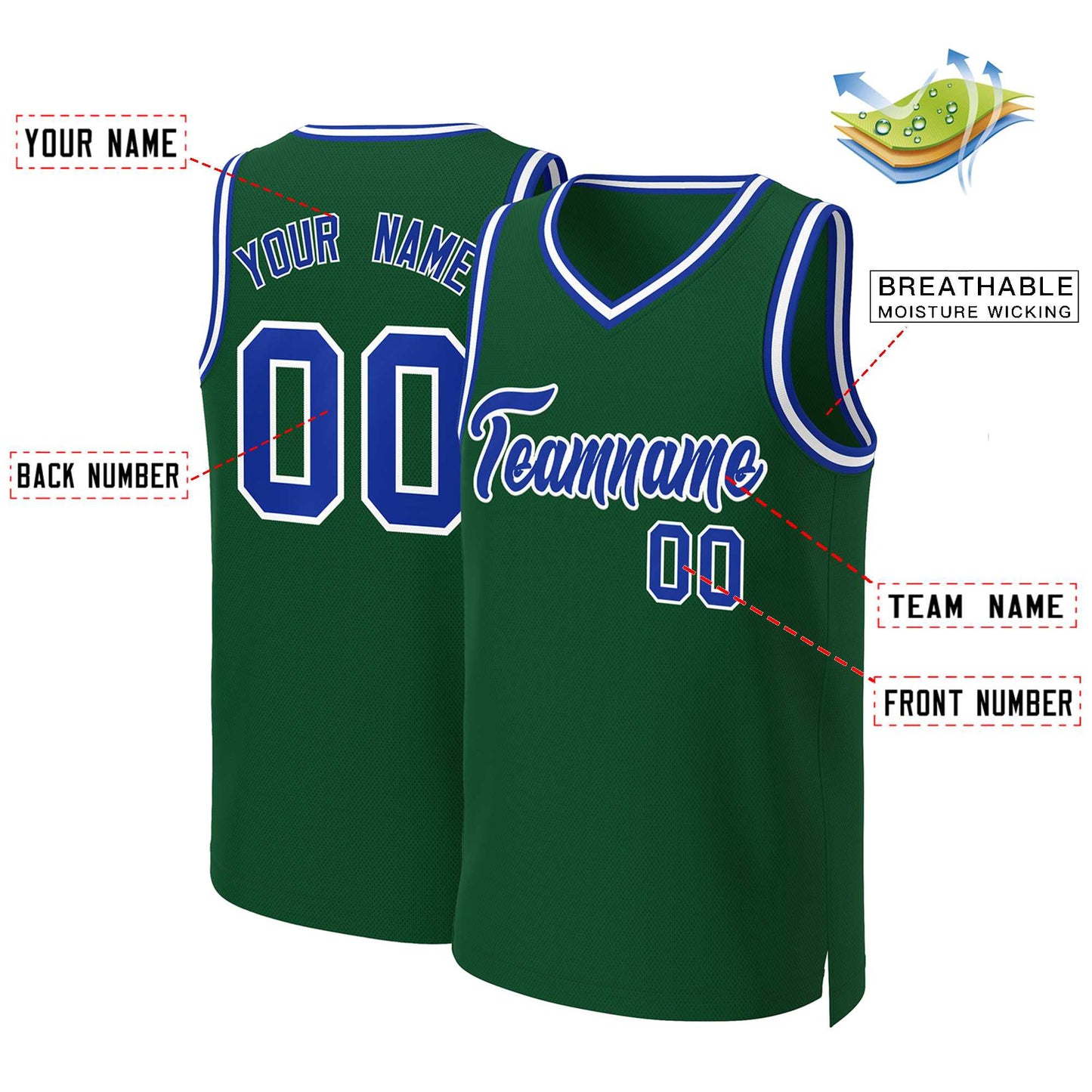 Custom Green Royal-White Classic Tops Basketball Jersey Limited