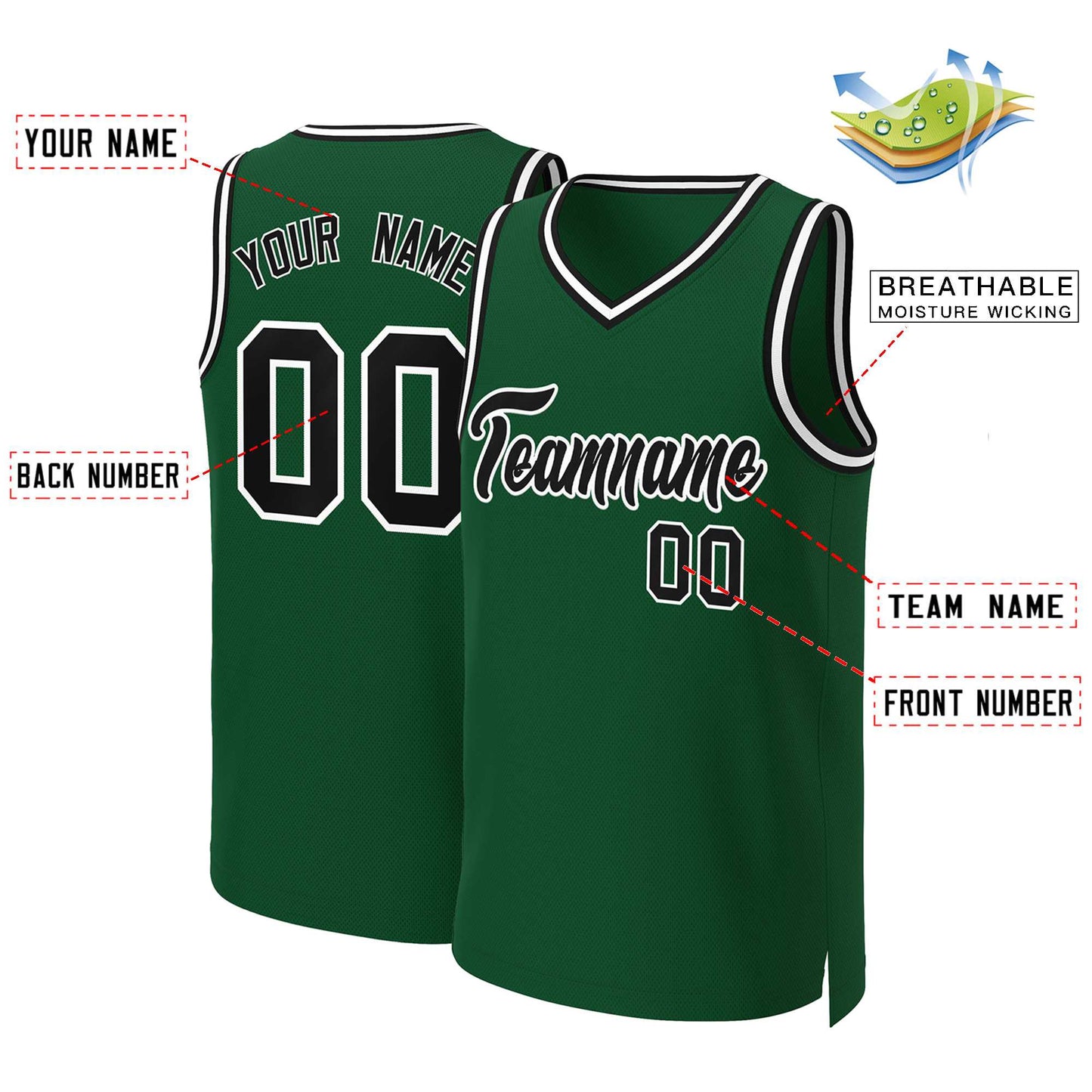 Custom Green Black-White Classic Tops Basketball Jersey Limited